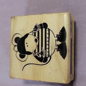 Mouse Dressed for Winter Wooden Rubber Stamp